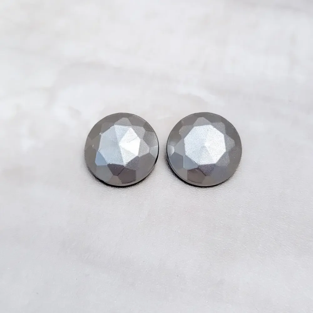 Vintage Clip On Earrings Matte Silver Tone Faceted Domed Circle 7/8